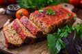 Homemade ground meatloaf with vegetables. Royalty Free Stock Photo