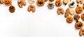 Homemade Halloween cookies on a white background, top view. With Generative AI technology