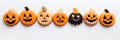 Homemade Halloween cookies on a white background, top view. With Generative AI technology