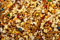 Homemade Halloween trail mix with popcorn, pretzels and nuts
