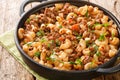 Homemade Hamburger Macaroni and Cheese with Parsley closeup on the wooden table. Horizontal Royalty Free Stock Photo