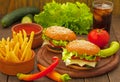 Homemade hamburgers with vegetables and coke Royalty Free Stock Photo