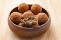 Homemade handmade sweet candy balls in cocoa shavings. Healthy eating lifestyle concept