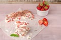 Homemade healthy frozen strawberry yogurt bark. Top view Royalty Free Stock Photo