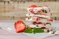 Homemade healthy frozen strawberry yogurt bark. Royalty Free Stock Photo