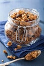 Homemade healthy granola in glass jar