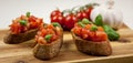 Bruschetta - sandwitch with tomatoes, basil and oliven oil Royalty Free Stock Photo