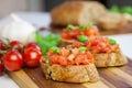 Bruschetta - sandwitch with tomatoes, basil and oliven oil Royalty Free Stock Photo