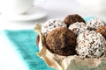 Homemade healthy paleo raw chocolate truffles Royalty Free Stock Photo