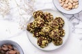 Homemade healthy vegan chocolate avocado truffles with pistachio Royalty Free Stock Photo