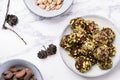 Homemade healthy vegan chocolate avocado truffles with pistachio Royalty Free Stock Photo