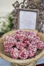 Homemade healthy vegan chocolate truffles with pistachio in the bowl. Organic energy vegetarian sweet balls