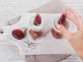 Homemade healthy yoghurt in glass jars with figs and chia seeds Royalty Free Stock Photo