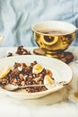 Homemade ÃÂhocolate granola with banana and peanut butter,tinting