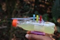 Homemade holi water gun toy. Electric water gun called as pichkari held in hand