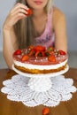 Homemade holiday strawberry cake with cottage cheese cream