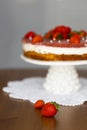 Homemade holiday strawberry cake with cottage cheese cream