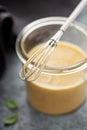 Homemade honey mustard sauce in a glass jar Royalty Free Stock Photo