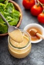 Homemade honey mustard sauce in a glass jar Royalty Free Stock Photo