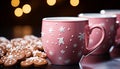 Homemade hot chocolate warms winter nights, comfort in a mug generated by AI