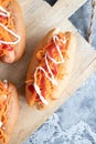 Homemade hot dogs with sausage and carrot Royalty Free Stock Photo