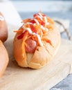 Homemade hot dogs with sausage and carrot Royalty Free Stock Photo