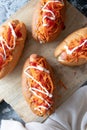 Homemade hot dogs with sausage and carrot Royalty Free Stock Photo