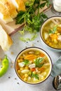 Homemade Hot Soup with Vegetables, Chicken and Peas Chickpeas. Eastern cuisine. Royalty Free Stock Photo