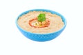 Homemade hummus on white background