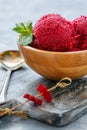 Bowl with homemade beetroot ice cream.