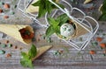 Homemade ice cream with green tea matcha in a waffle cone Royalty Free Stock Photo