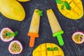 Homemade ice cream from mango and passion fruit. Popsicle Royalty Free Stock Photo