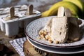 Homemade ice cream pops with peanut butter and banana flavor. Summer refreshment, healthy dessert. Close up Royalty Free Stock Photo