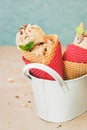 Homemade ice cream in wafer cones Royalty Free Stock Photo