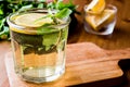 Homemade ice tea with lemon and mint leaves. Royalty Free Stock Photo