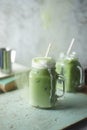 Homemade iced matcha latte tea. Royalty Free Stock Photo