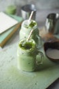 Homemade iced matcha latte tea. Royalty Free Stock Photo