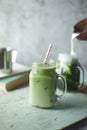 Homemade iced matcha latte tea. Royalty Free Stock Photo