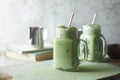 Homemade iced matcha latte tea. Royalty Free Stock Photo