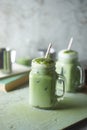 Homemade iced matcha latte tea. Royalty Free Stock Photo