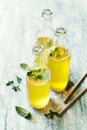 Homemade iced tea with lime juice, mint leaves and brown sugar Royalty Free Stock Photo