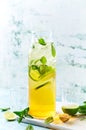 Homemade iced tea with lime juice, mint leaves and brown sugar Royalty Free Stock Photo