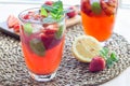 Homemade iced tea with strawberries and mint, horizontal Royalty Free Stock Photo