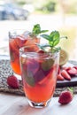 Homemade iced tea with strawberries and mint, vertical Royalty Free Stock Photo