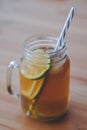 Homemade icetea with lemon and lime