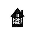 Homemade icon or logo. Vintage stamp icon with cute house silhouette and home made lettering