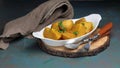 Homemade Indian Taro root  curry or Yam curry on a wooden moody background Royalty Free Stock Photo