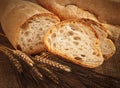 Homemade Italian bread with ears of wheat Royalty Free Stock Photo