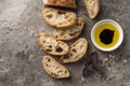 Homemade italian ciabatta bread with olive oil and balsamic sauce