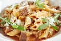 Homemade Italian Penne Pasta with Beef Cheeks Sauce Royalty Free Stock Photo